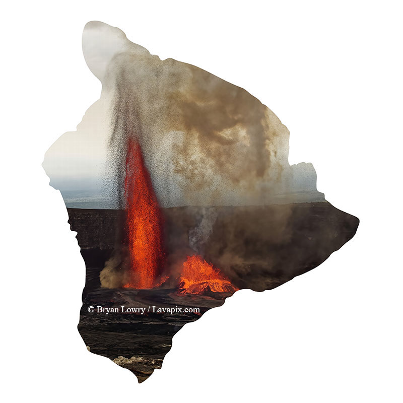 Episode 15_BJL7747 Bird_Big Island.jpg :: The white-tailed tropicbird, also known as Koa'e kea in Hawaiian, is a seabird that breeds on tropical islands and lives in the crater walls of Kilauea Volcano's Halemaumau Vent.
Adults have a 3-foot wingspan.
Episode 15 eruption, Lava fountain, Kilauea volcano, Hawaii Volcanoes National Park, The Big Island of Hawaii. 3-26-25

?Printed in the shape of The Big Island of Hawaii
