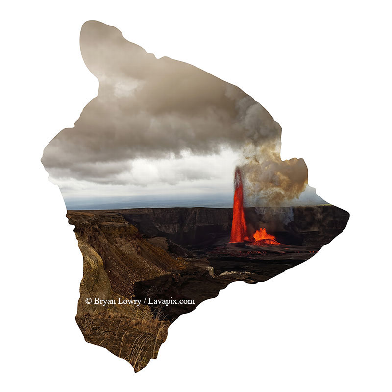 Episode 15_BJL7768-2 Bird_Big Island.jpg :: The white-tailed tropicbird, also known as Koa'e kea in Hawaiian, is a seabird that breeds on tropical islands and lives in the crater walls of Kilauea Volcano's Halemaumau Vent.
Adults have a 3-foot wingspan.
Episode 15 eruption, Lava fountain, Kilauea volcano, Hawaii Volcanoes National Park, The Big Island of Hawaii. 3-26-25

?Printed in the shape of The Big Island of Hawaii
