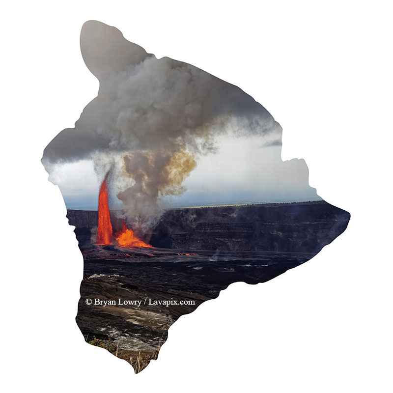 Episode 15_BJL7780 Bird_Big Island.jpg :: The white-tailed tropicbird, also known as Koa'e kea in Hawaiian, is a seabird that breeds on tropical islands and lives in the crater walls of Kilauea Volcano's Halemaumau Vent.
Adults have a 3-foot wingspan.
Episode 15 eruption, Lava fountain, Kilauea volcano, Hawaii Volcanoes National Park, The Big Island of Hawaii. 3-26-25

?Printed in the shape of The Big Island of Hawaii
