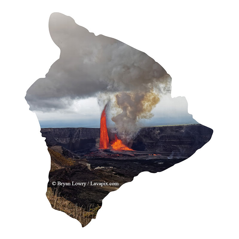 Episode 15_BJL7780-2 Bird_Big Island.jpg :: The white-tailed tropicbird, also known as Koa'e kea in Hawaiian, is a seabird that breeds on tropical islands and lives in the crater walls of Kilauea Volcano's Halemaumau Vent.
Adults have a 3-foot wingspan.
Episode 15 eruption, Lava fountain, Kilauea volcano, Hawaii Volcanoes National Park, The Big Island of Hawaii. 3-26-25

?Printed in the shape of The Big Island of Hawaii
