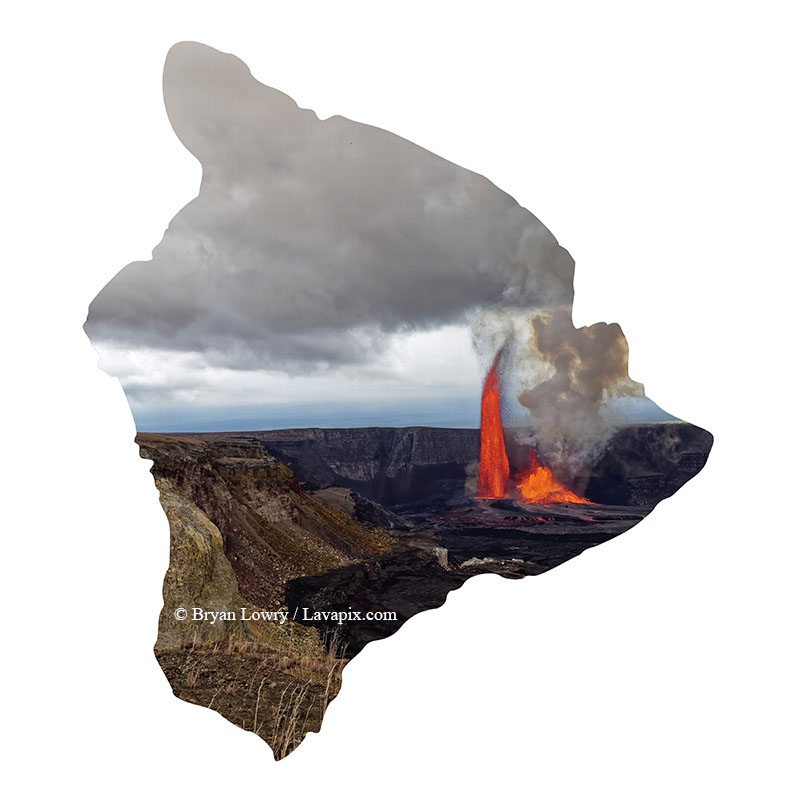 Episode 15_BJL7780-3 Bird_Big Island.jpg :: The white-tailed tropicbird, also known as Koa'e kea in Hawaiian, is a seabird that breeds on tropical islands and lives in the crater walls of Kilauea Volcano's Halemaumau Vent.
Adults have a 3-foot wingspan.
Episode 15 eruption, Lava fountain, Kilauea volcano, Hawaii Volcanoes National Park, The Big Island of Hawaii. 3-26-25

?Printed in the shape of The Big Island of Hawaii
