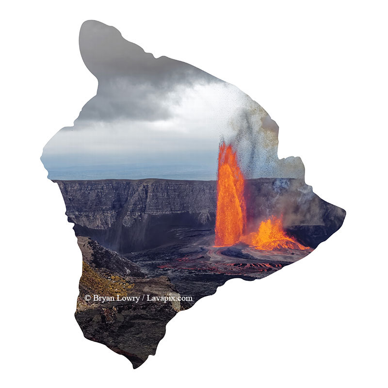 Episode 15_BJL7784 Bird_Big Island.jpg :: The white-tailed tropicbird, also known as Koa'e kea in Hawaiian, is a seabird that breeds on tropical islands and lives in the crater walls of Kilauea Volcano's Halemaumau Vent.
Adults have a 3-foot wingspan.
Episode 15 eruption, Lava fountain, Kilauea volcano, Hawaii Volcanoes National Park, The Big Island of Hawaii. 3-26-25

?Printed in the shape of The Big Island of Hawaii
