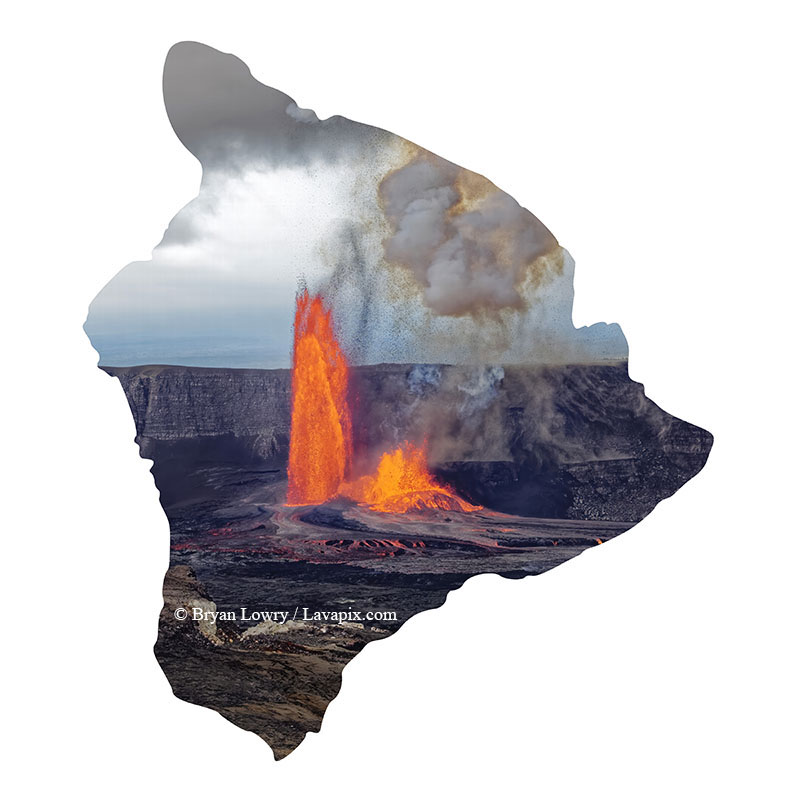 Episode 15_BJL7784-3 Bird_Big Island.jpg :: The white-tailed tropicbird, also known as Koa'e kea in Hawaiian, is a seabird that breeds on tropical islands and lives in the crater walls of Kilauea Volcano's Halemaumau Vent.
Adults have a 3-foot wingspan.
Episode 15 eruption, Lava fountain, Kilauea volcano, Hawaii Volcanoes National Park, The Big Island of Hawaii. 3-26-25

?Printed in the shape of The Big Island of Hawaii
