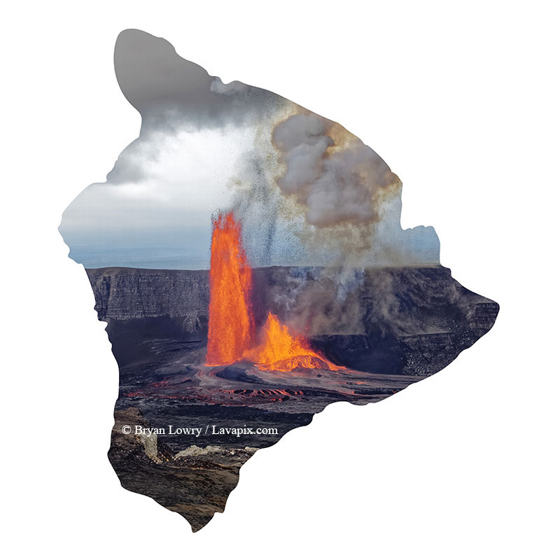 Episode 15_BJL7785 Bird_Big Island.jpg :: The white-tailed tropicbird, also known as Koa'e kea in Hawaiian, is a seabird that breeds on tropical islands and lives in the crater walls of Kilauea Volcano's Halemaumau Vent.
Adults have a 3-foot wingspan.
Episode 15 eruption, Lava fountain, Kilauea volcano, Hawaii Volcanoes National Park, The Big Island of Hawaii. 3-26-25

?Printed in the shape of The Big Island of Hawaii
