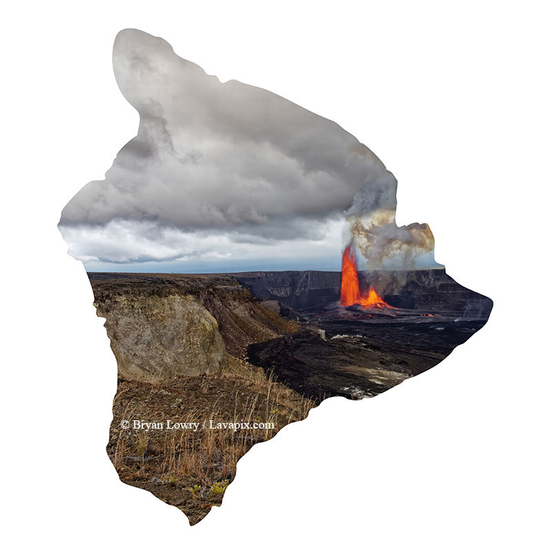 Episode 15_BJL7789 Bird_Big Island.jpg :: The white-tailed tropicbird, also known as Koa'e kea in Hawaiian, is a seabird that breeds on tropical islands and lives in the crater walls of Kilauea Volcano's Halemaumau Vent.
Adults have a 3-foot wingspan.
Episode 15 eruption, Lava fountain, Kilauea volcano, Hawaii Volcanoes National Park, The Big Island of Hawaii. 3-26-25

?Printed in the shape of The Big Island of Hawaii
