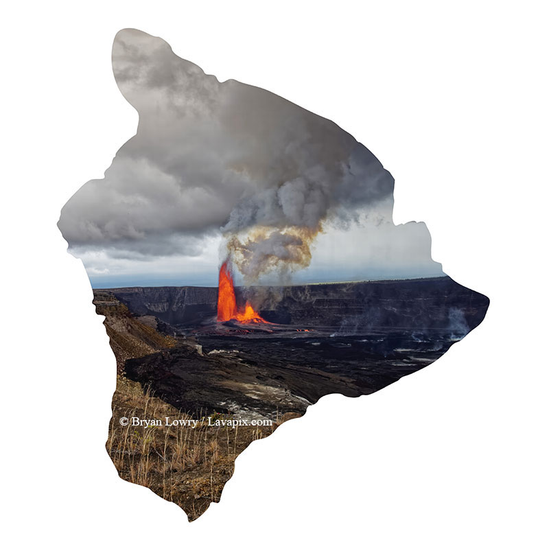 Episode 15_BJL7789-2 Bird_Big Island.jpg :: The white-tailed tropicbird, also known as Koa'e kea in Hawaiian, is a seabird that breeds on tropical islands and lives in the crater walls of Kilauea Volcano's Halemaumau Vent.
Adults have a 3-foot wingspan.
Episode 15 eruption, Lava fountain, Kilauea volcano, Hawaii Volcanoes National Park, The Big Island of Hawaii. 3-26-25

?Printed in the shape of The Big Island of Hawaii
