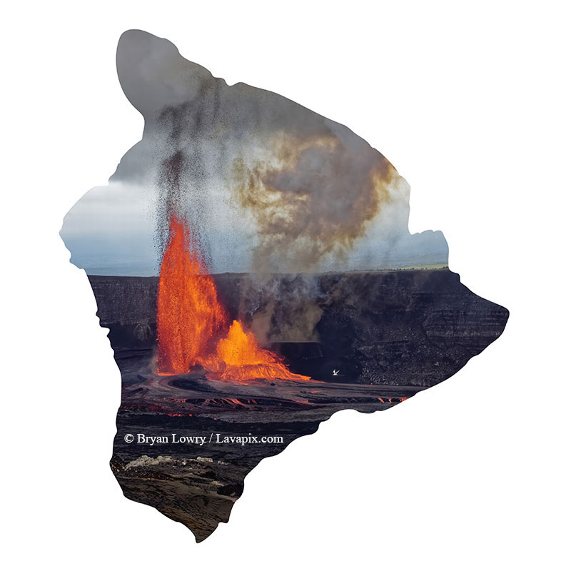 Episode 15_BJL7791 Bird_Big Island.jpg :: The white-tailed tropicbird, also known as Koa'e kea in Hawaiian, is a seabird that breeds on tropical islands and lives in the crater walls of Kilauea Volcano's Halemaumau Vent.
Adults have a 3-foot wingspan.
Episode 15 eruption, Lava fountain, Kilauea volcano, Hawaii Volcanoes National Park, The Big Island of Hawaii. 3-26-25

?Printed in the shape of The Big Island of Hawaii
