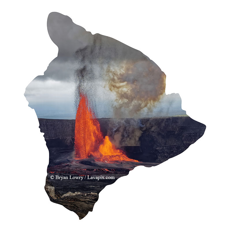 Episode 15_BJL7792 Bird_Big Island.jpg :: The white-tailed tropicbird, also known as Koa'e kea in Hawaiian, is a seabird that breeds on tropical islands and lives in the crater walls of Kilauea Volcano's Halemaumau Vent.
Adults have a 3-foot wingspan.
Episode 15 eruption, Lava fountain, Kilauea volcano, Hawaii Volcanoes National Park, The Big Island of Hawaii. 3-26-25

?Printed in the shape of The Big Island of Hawaii
