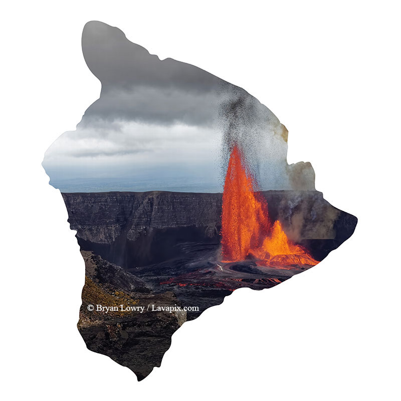 Episode 15_BJL7793 Bird_Big Island.jpg :: The white-tailed tropicbird, also known as Koa'e kea in Hawaiian, is a seabird that breeds on tropical islands and lives in the crater walls of Kilauea Volcano's Halemaumau Vent.
Adults have a 3-foot wingspan.
Episode 15 eruption, Lava fountain, Kilauea volcano, Hawaii Volcanoes National Park, The Big Island of Hawaii. 3-26-25

?Printed in the shape of The Big Island of Hawaii
