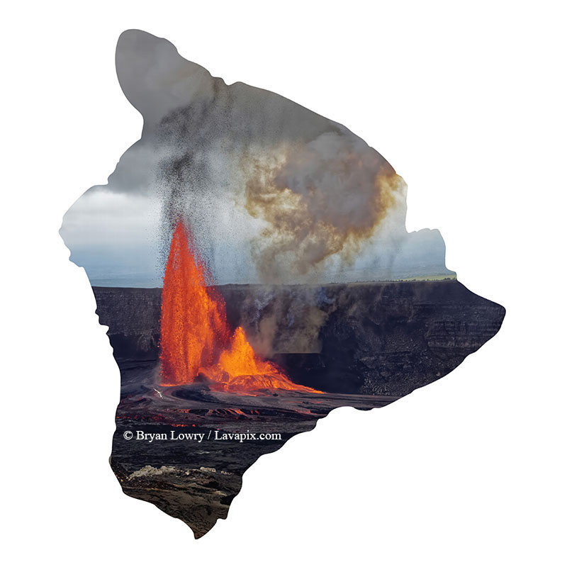 Episode 15_BJL7793-2 Bird_Big Island.jpg :: The white-tailed tropicbird, also known as Koa'e kea in Hawaiian, is a seabird that breeds on tropical islands and lives in the crater walls of Kilauea Volcano's Halemaumau Vent.
Adults have a 3-foot wingspan.
Episode 15 eruption, Lava fountain, Kilauea volcano, Hawaii Volcanoes National Park, The Big Island of Hawaii. 3-26-25

?Printed in the shape of The Big Island of Hawaii
