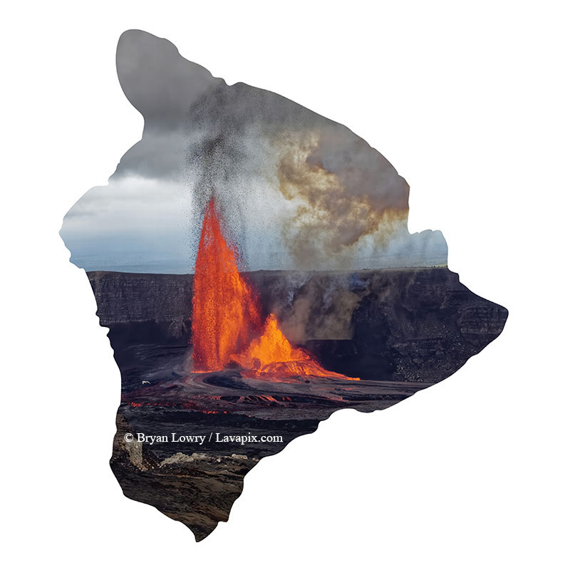 Episode 15_BJL7794 Bird_Big Island.jpg :: The white-tailed tropicbird, also known as Koa'e kea in Hawaiian, is a seabird that breeds on tropical islands and lives in the crater walls of Kilauea Volcano's Halemaumau Vent.
Adults have a 3-foot wingspan.
Episode 15 eruption, Lava fountain, Kilauea volcano, Hawaii Volcanoes National Park, The Big Island of Hawaii. 3-26-25

?Printed in the shape of The Big Island of Hawaii
