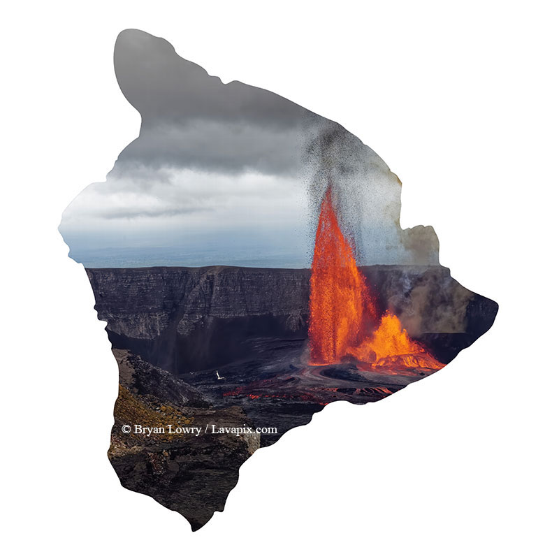 Episode 15_BJL7795-2 Bird_Big Island.jpg :: The white-tailed tropicbird, also known as Koa'e kea in Hawaiian, is a seabird that breeds on tropical islands and lives in the crater walls of Kilauea Volcano's Halemaumau Vent.
Adults have a 3-foot wingspan.
Episode 15 eruption, Lava fountain, Kilauea volcano, Hawaii Volcanoes National Park, The Big Island of Hawaii. 3-26-25

?Printed in the shape of The Big Island of Hawaii
