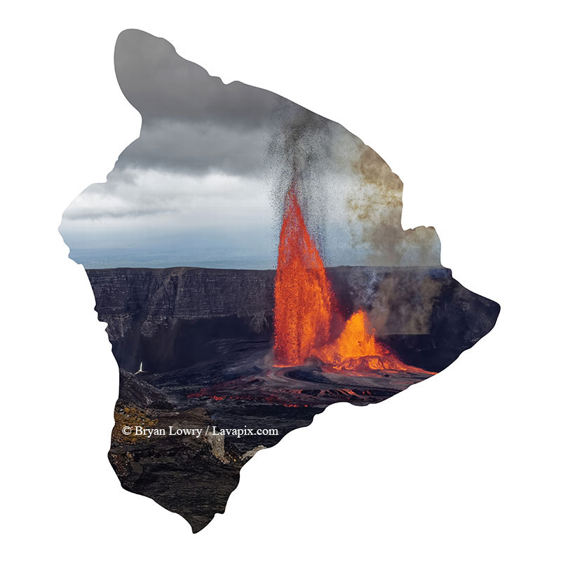 Episode 15_BJL7796 Bird_Big Island.jpg :: The white-tailed tropicbird, also known as Koa'e kea in Hawaiian, is a seabird that breeds on tropical islands and lives in the crater walls of Kilauea Volcano's Halemaumau Vent.
Adults have a 3-foot wingspan.
Episode 15 eruption, Lava fountain, Kilauea volcano, Hawaii Volcanoes National Park, The Big Island of Hawaii. 3-26-25

?Printed in the shape of The Big Island of Hawaii
