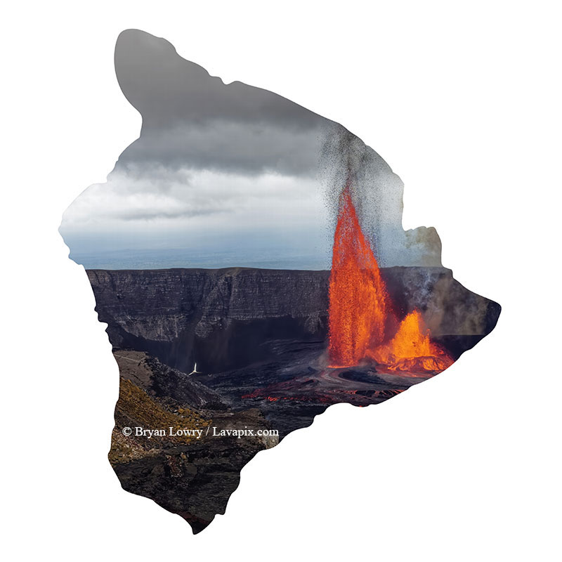 Episode 15_BJL7796-3 Bird_Big Island.jpg :: The white-tailed tropicbird, also known as Koa'e kea in Hawaiian, is a seabird that breeds on tropical islands and lives in the crater walls of Kilauea Volcano's Halemaumau Vent.
Adults have a 3-foot wingspan.
Episode 15 eruption, Lava fountain, Kilauea volcano, Hawaii Volcanoes National Park, The Big Island of Hawaii. 3-26-25

?Printed in the shape of The Big Island of Hawaii
