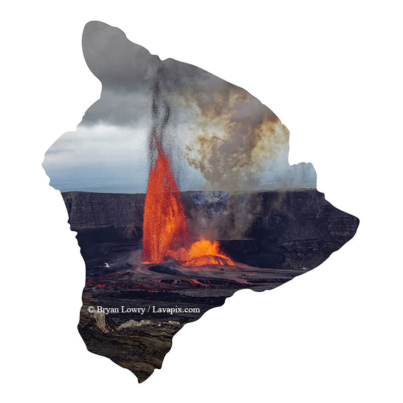 Episode 15_BJL7797 Bird_Big Island.jpg :: The white-tailed tropicbird, also known as Koa'e kea in Hawaiian, is a seabird that breeds on tropical islands and lives in the crater walls of Kilauea Volcano's Halemaumau Vent.
Adults have a 3-foot wingspan.
Episode 15 eruption, Lava fountain, Kilauea volcano, Hawaii Volcanoes National Park, The Big Island of Hawaii. 3-26-25

?Printed in the shape of The Big Island of Hawaii
