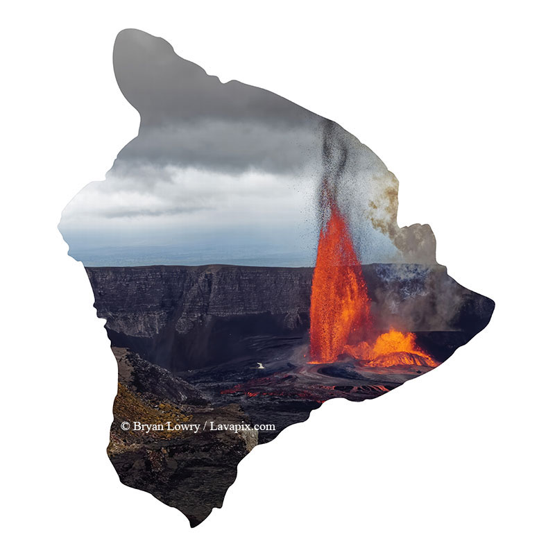 Episode 15_BJL7797-2 Bird_Big Island.jpg :: The white-tailed tropicbird, also known as Koa'e kea in Hawaiian, is a seabird that breeds on tropical islands and lives in the crater walls of Kilauea Volcano's Halemaumau Vent.
Adults have a 3-foot wingspan.
Episode 15 eruption, Lava fountain, Kilauea volcano, Hawaii Volcanoes National Park, The Big Island of Hawaii. 3-26-25

?Printed in the shape of The Big Island of Hawaii
