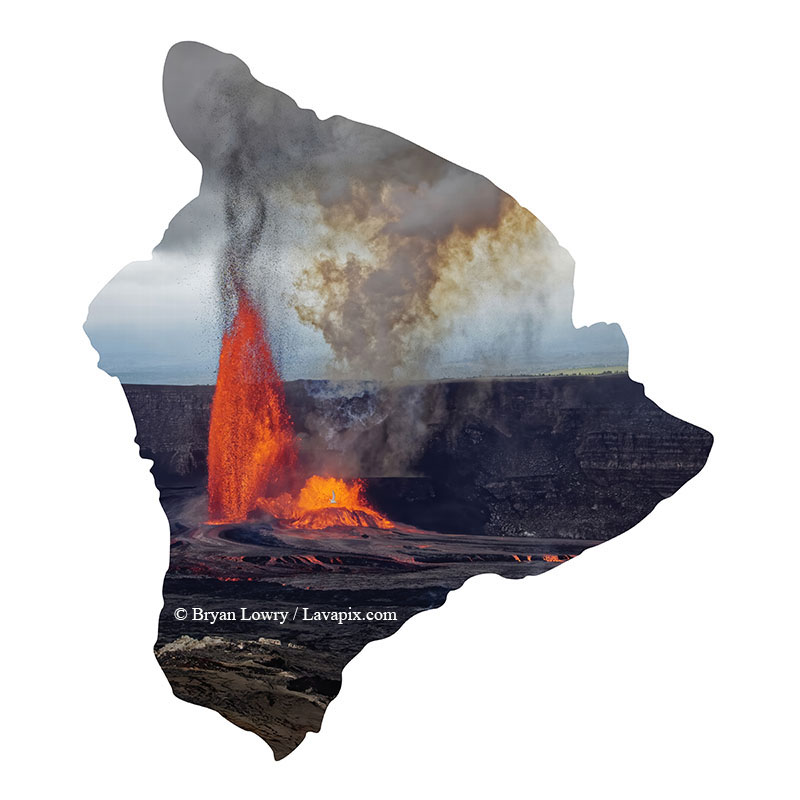 Episode 15_BJL7798-2 Bird_Big Island.jpg :: The white-tailed tropicbird, also known as Koa'e kea in Hawaiian, is a seabird that breeds on tropical islands and lives in the crater walls of Kilauea Volcano's Halemaumau Vent.
Adults have a 3-foot wingspan.
Episode 15 eruption, Lava fountain, Kilauea volcano, Hawaii Volcanoes National Park, The Big Island of Hawaii. 3-26-25

?Printed in the shape of The Big Island of Hawaii
