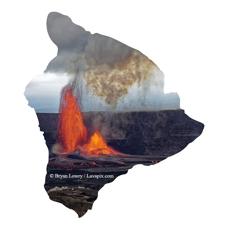 Episode 15_BJL7806 Bird_Big Island.jpg :: The white-tailed tropicbird, also known as Koa'e kea in Hawaiian, is a seabird that breeds on tropical islands and lives in the crater walls of Kilauea Volcano's Halemaumau Vent.
Adults have a 3-foot wingspan.
Episode 15 eruption, Lava fountain, Kilauea volcano, Hawaii Volcanoes National Park, The Big Island of Hawaii. 3-26-25

?Printed in the shape of The Big Island of Hawaii
