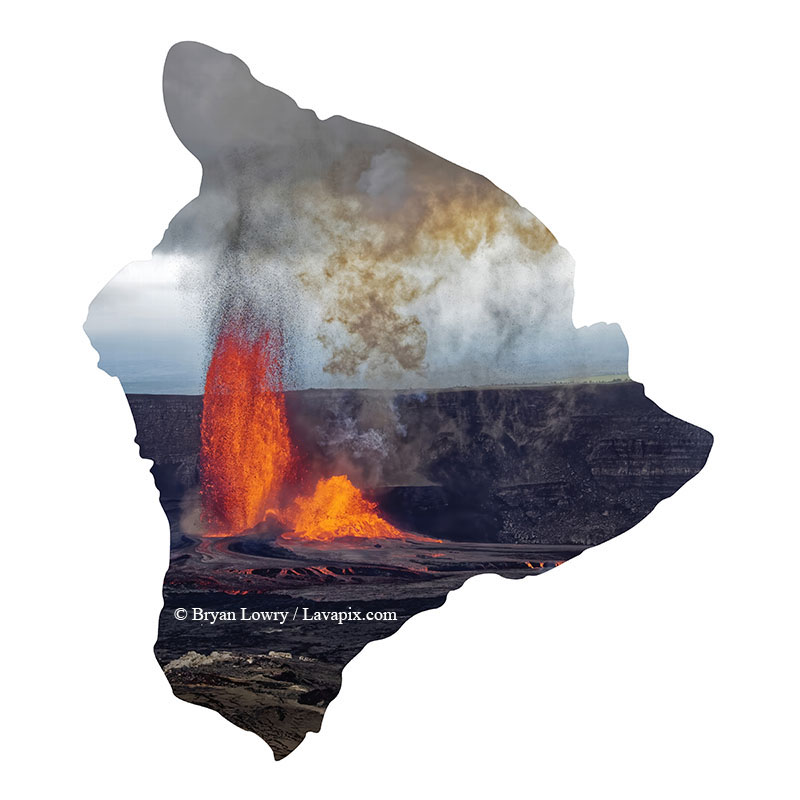 Episode 15_BJL7810 Bird_Big Island.jpg :: The white-tailed tropicbird, also known as Koa'e kea in Hawaiian, is a seabird that breeds on tropical islands and lives in the crater walls of Kilauea Volcano's Halemaumau Vent.
Adults have a 3-foot wingspan.
Episode 15 eruption, Lava fountain, Kilauea volcano, Hawaii Volcanoes National Park, The Big Island of Hawaii. 3-26-25

?Printed in the shape of The Big Island of Hawaii
