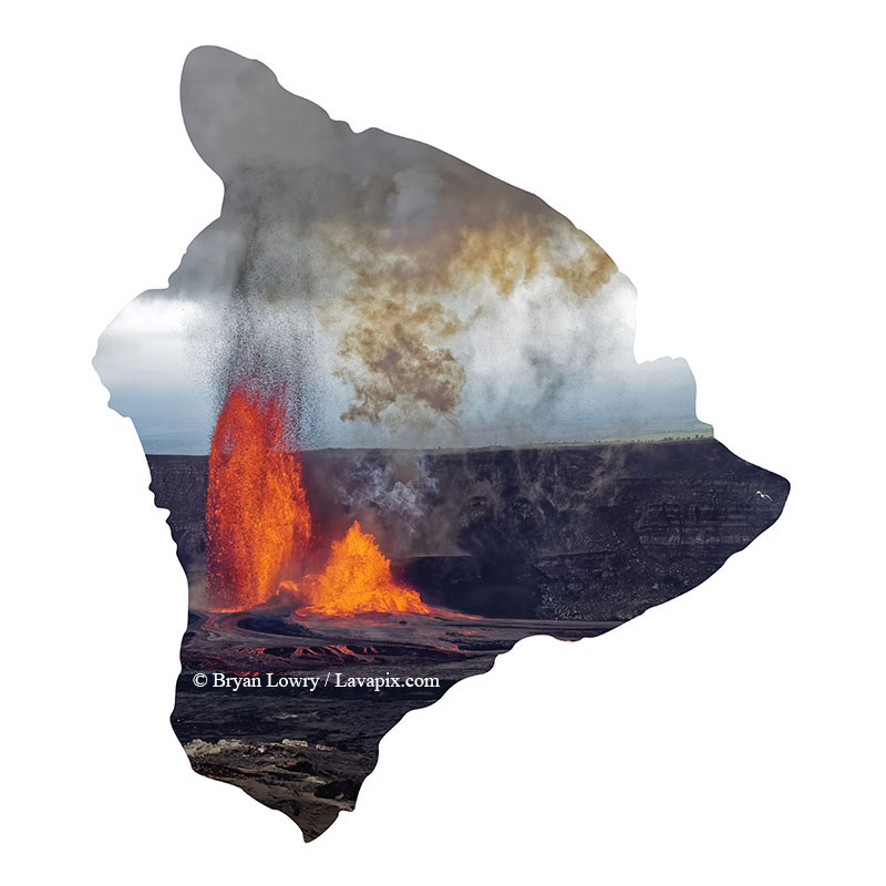 Episode 15_BJL7811 Bird_Big Island.jpg :: The white-tailed tropicbird, also known as Koa'e kea in Hawaiian, is a seabird that breeds on tropical islands and lives in the crater walls of Kilauea Volcano's Halemaumau Vent.
Adults have a 3-foot wingspan.
Episode 15 eruption, Lava fountain, Kilauea volcano, Hawaii Volcanoes National Park, The Big Island of Hawaii. 3-26-25

?Printed in the shape of The Big Island of Hawaii
