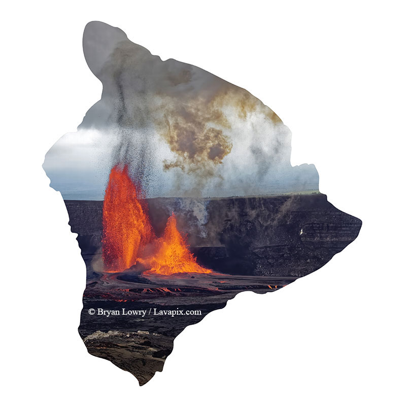 Episode 15_BJL7812 Bird_Big Island.jpg :: The white-tailed tropicbird, also known as Koa'e kea in Hawaiian, is a seabird that breeds on tropical islands and lives in the crater walls of Kilauea Volcano's Halemaumau Vent.
Adults have a 3-foot wingspan.
Episode 15 eruption, Lava fountain, Kilauea volcano, Hawaii Volcanoes National Park, The Big Island of Hawaii. 3-26-25

?Printed in the shape of The Big Island of Hawaii
