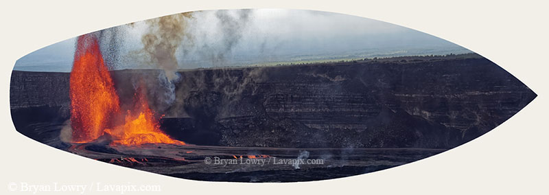 Episode 15_BJL7814s-2H Bird.jpg :: The white-tailed tropicbird, also known as Koa'e kea in Hawaiian, is a seabird that breeds on tropical islands and lives in the crater walls of Kilauea Volcano's Halemaumau Vent.
Adults have a 3-foot wingspan.
Episode 15 eruption, Lava fountain, Kilauea volcano, Hawaii Volcanoes National Park, The Big Island of Hawaii. 3-26-25

?Printed in the shape of a surfboard