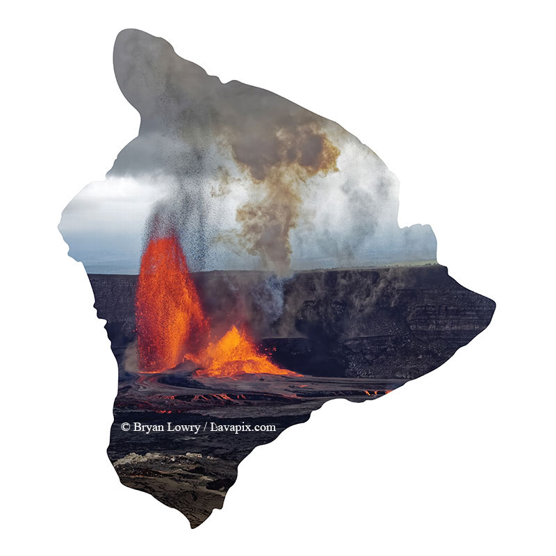 Episode 15_BJL7815 Bird_Big Island.jpg :: The white-tailed tropicbird, also known as Koa'e kea in Hawaiian, is a seabird that breeds on tropical islands and lives in the crater walls of Kilauea Volcano's Halemaumau Vent.
Adults have a 3-foot wingspan.
Episode 15 eruption, Lava fountain, Kilauea volcano, Hawaii Volcanoes National Park, The Big Island of Hawaii. 3-26-25

?Printed in the shape of The Big Island of Hawaii
