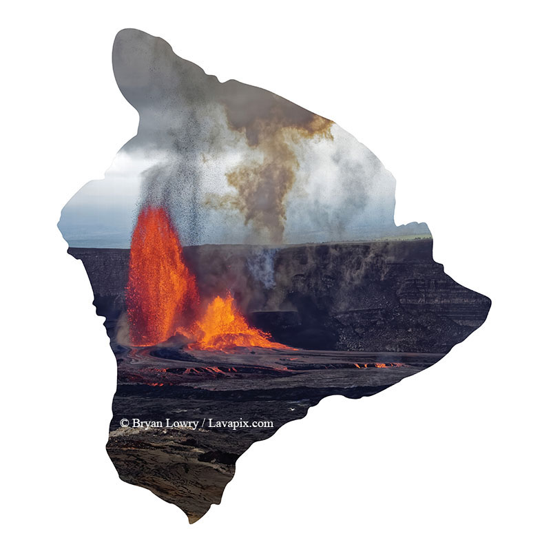 Episode 15_BJL7816 Bird_Big Island.jpg :: The white-tailed tropicbird, also known as Koa'e kea in Hawaiian, is a seabird that breeds on tropical islands and lives in the crater walls of Kilauea Volcano's Halemaumau Vent.
Adults have a 3-foot wingspan.
Episode 15 eruption, Lava fountain, Kilauea volcano, Hawaii Volcanoes National Park, The Big Island of Hawaii. 3-26-25

?Printed in the shape of The Big Island of Hawaii
