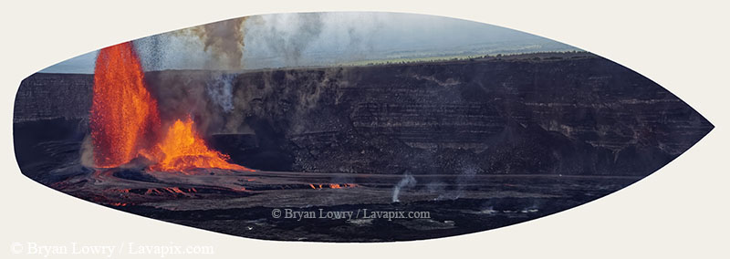 Episode 15_BJL7816s-2H Bird.jpg :: The white-tailed tropicbird, also known as Koa'e kea in Hawaiian, is a seabird that breeds on tropical islands and lives in the crater walls of Kilauea Volcano's Halemaumau Vent.
Adults have a 3-foot wingspan.
Episode 15 eruption, Lava fountain, Kilauea volcano, Hawaii Volcanoes National Park, The Big Island of Hawaii. 3-26-25

?Printed in the shape of a surfboard