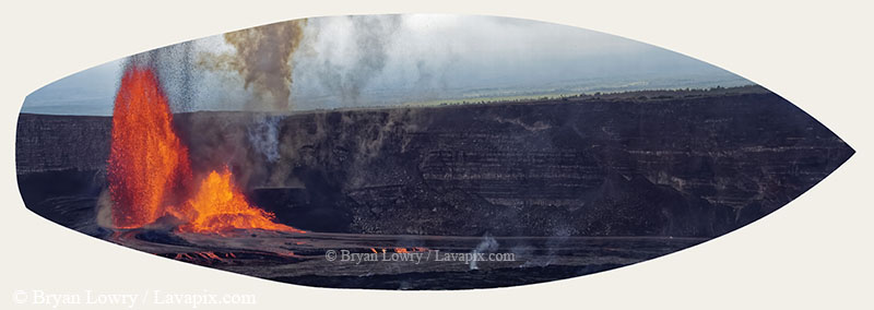 Episode 15_BJL7816s-3H Bird.jpg :: The white-tailed tropicbird, also known as Koa'e kea in Hawaiian, is a seabird that breeds on tropical islands and lives in the crater walls of Kilauea Volcano's Halemaumau Vent.
Adults have a 3-foot wingspan.
Episode 15 eruption, Lava fountain, Kilauea volcano, Hawaii Volcanoes National Park, The Big Island of Hawaii. 3-26-25

?Printed in the shape of a surfboard