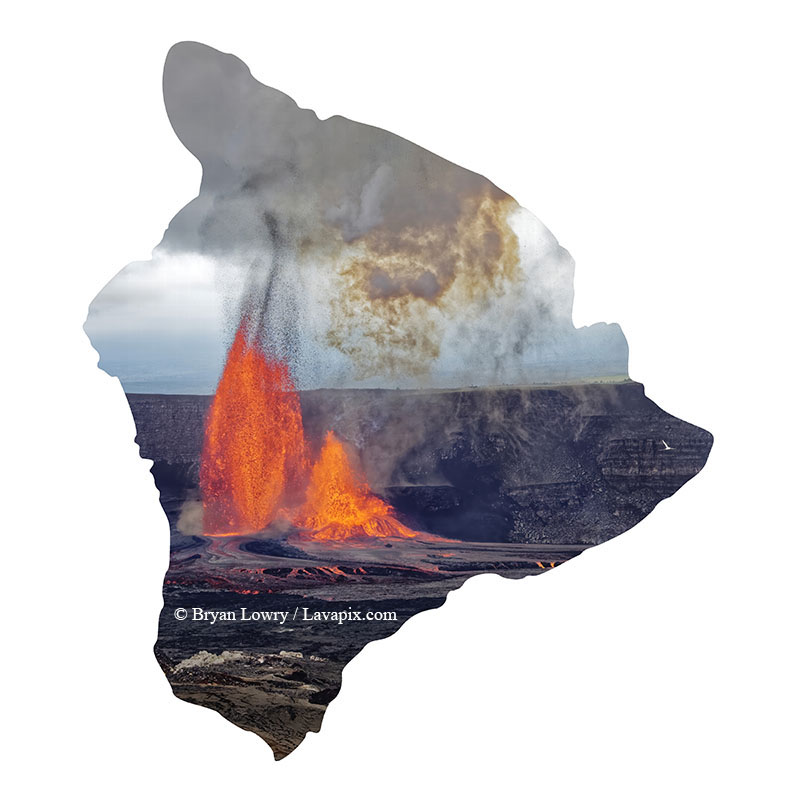 Episode 15_BJL7818 Bird_Big Island.jpg :: The white-tailed tropicbird, also known as Koa'e kea in Hawaiian, is a seabird that breeds on tropical islands and lives in the crater walls of Kilauea Volcano's Halemaumau Vent.
Adults have a 3-foot wingspan.
Episode 15 eruption, Lava fountain, Kilauea volcano, Hawaii Volcanoes National Park, The Big Island of Hawaii. 3-26-25

?Printed in the shape of The Big Island of Hawaii
