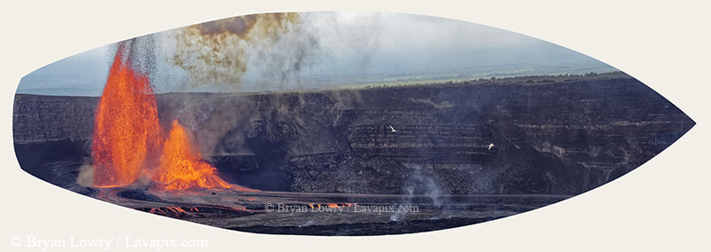 Episode 15_BJL7818s-3H Bird.jpg :: The white-tailed tropicbird, also known as Koa'e kea in Hawaiian, is a seabird that breeds on tropical islands and lives in the crater walls of Kilauea Volcano's Halemaumau Vent.
Adults have a 3-foot wingspan.
Episode 15 eruption, Lava fountain, Kilauea volcano, Hawaii Volcanoes National Park, The Big Island of Hawaii. 3-26-25

?Printed in the shape of a surfboard