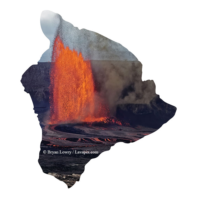 Episode 15_BJL7828 Birds2_Big Island.jpg :: The white-tailed tropicbird, also known as Koa'e kea in Hawaiian, is a seabird that breeds on tropical islands and lives in the crater walls of Kilauea Volcano's Halemaumau Vent.
Adults have a 3-foot wingspan.
Episode 15 eruption, Lava fountain, Kilauea volcano, Hawaii Volcanoes National Park, The Big Island of Hawaii. 3-26-25

?Printed in the shape of The Big Island of Hawaii
