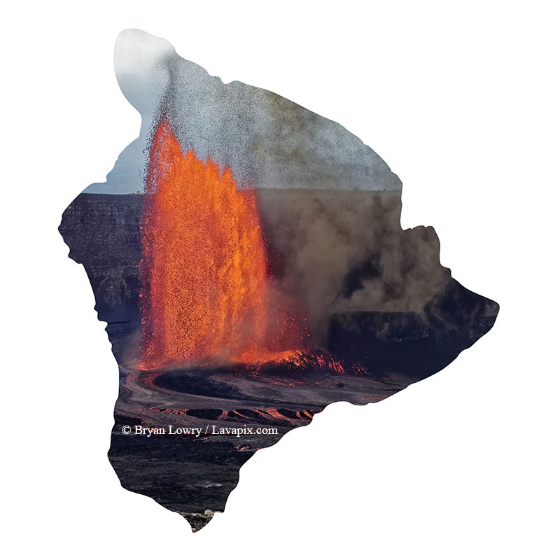 Episode 15_BJL7828-2 Birds2_Big Island.jpg :: The white-tailed tropicbird, also known as Koa'e kea in Hawaiian, is a seabird that breeds on tropical islands and lives in the crater walls of Kilauea Volcano's Halemaumau Vent.
Adults have a 3-foot wingspan.
Episode 15 eruption, Lava fountain, Kilauea volcano, Hawaii Volcanoes National Park, The Big Island of Hawaii. 3-26-25

?Printed in the shape of The Big Island of Hawaii
