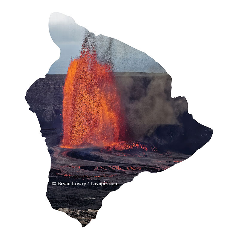 Episode 15_BJL7829 Bird_Big Island.jpg :: The white-tailed tropicbird, also known as Koa'e kea in Hawaiian, is a seabird that breeds on tropical islands and lives in the crater walls of Kilauea Volcano's Halemaumau Vent.
Adults have a 3-foot wingspan.
Episode 15 eruption, Lava fountain, Kilauea volcano, Hawaii Volcanoes National Park, The Big Island of Hawaii. 3-26-25

?Printed in the shape of The Big Island of Hawaii
