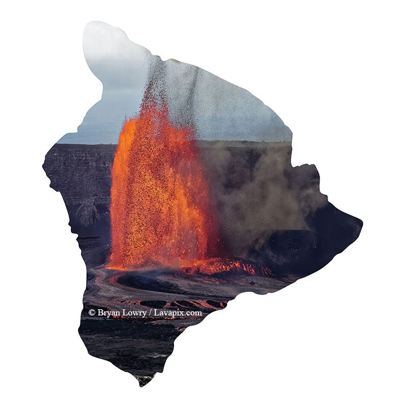 Episode 15_BJL7829-2 Bird_Big Island.jpg :: The white-tailed tropicbird, also known as Koa'e kea in Hawaiian, is a seabird that breeds on tropical islands and lives in the crater walls of Kilauea Volcano's Halemaumau Vent.
Adults have a 3-foot wingspan.
Episode 15 eruption, Lava fountain, Kilauea volcano, Hawaii Volcanoes National Park, The Big Island of Hawaii. 3-26-25

?Printed in the shape of The Big Island of Hawaii
