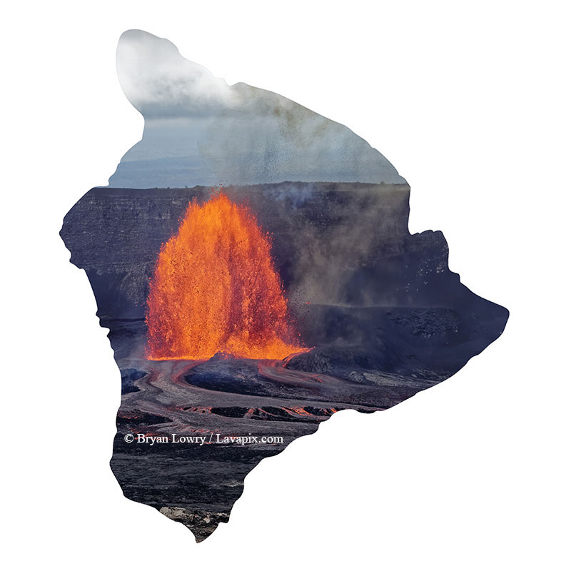 Episode 15_BJL7834 Bird_Big Island.jpg :: The white-tailed tropicbird, also known as Koa'e kea in Hawaiian, is a seabird that breeds on tropical islands and lives in the crater walls of Kilauea Volcano's Halemaumau Vent.
Adults have a 3-foot wingspan.
Episode 15 eruption, Lava fountain, Kilauea volcano, Hawaii Volcanoes National Park, The Big Island of Hawaii. 3-26-25

?Printed in the shape of The Big Island of Hawaii
