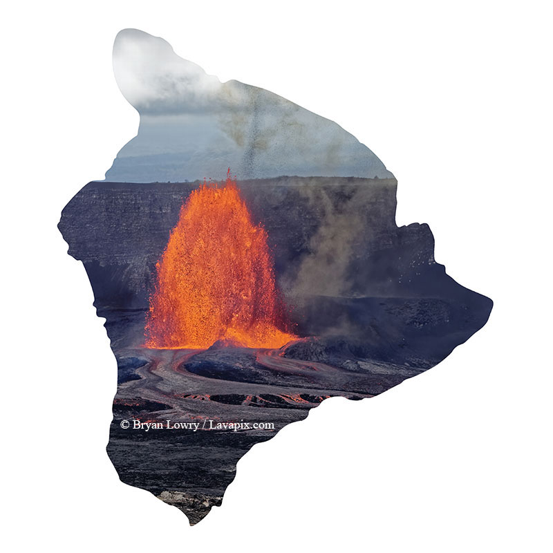 Episode 15_BJL7836 Bird_Big Island.jpg :: The white-tailed tropicbird, also known as Koa'e kea in Hawaiian, is a seabird that breeds on tropical islands and lives in the crater walls of Kilauea Volcano's Halemaumau Vent.
Adults have a 3-foot wingspan.
Episode 15 eruption, Lava fountain, Kilauea volcano, Hawaii Volcanoes National Park, The Big Island of Hawaii. 3-26-25

?Printed in the shape of The Big Island of Hawaii
