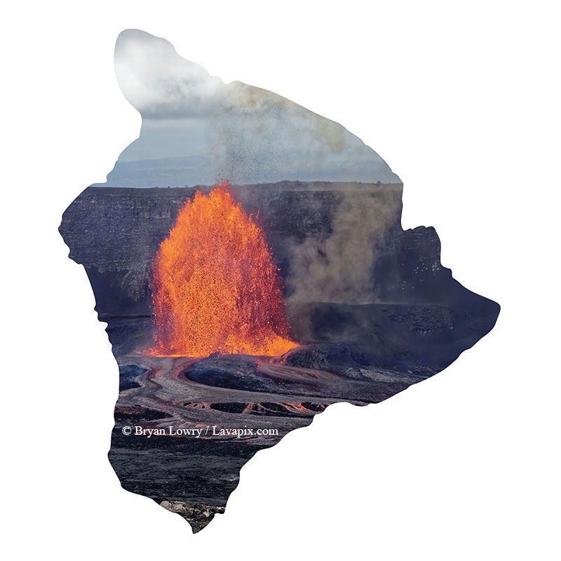 Episode 15_BJL7839 Bird_Big Island.jpg :: The white-tailed tropicbird, also known as Koa'e kea in Hawaiian, is a seabird that breeds on tropical islands and lives in the crater walls of Kilauea Volcano's Halemaumau Vent.
Adults have a 3-foot wingspan.
Episode 15 eruption, Lava fountain, Kilauea volcano, Hawaii Volcanoes National Park, The Big Island of Hawaii. 3-26-25

?Printed in the shape of The Big Island of Hawaii
