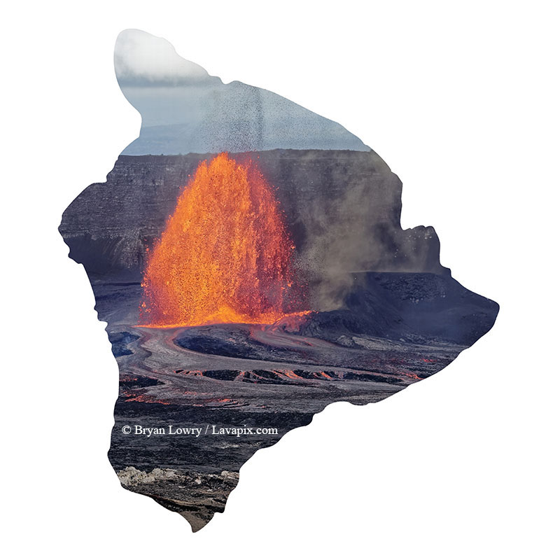 Episode 15_BJL7842 Bird_Big Island.jpg :: The white-tailed tropicbird, also known as Koa'e kea in Hawaiian, is a seabird that breeds on tropical islands and lives in the crater walls of Kilauea Volcano's Halemaumau Vent.
Adults have a 3-foot wingspan.
Episode 15 eruption, Lava fountain, Kilauea volcano, Hawaii Volcanoes National Park, The Big Island of Hawaii. 3-26-25

?Printed in the shape of The Big Island of Hawaii
