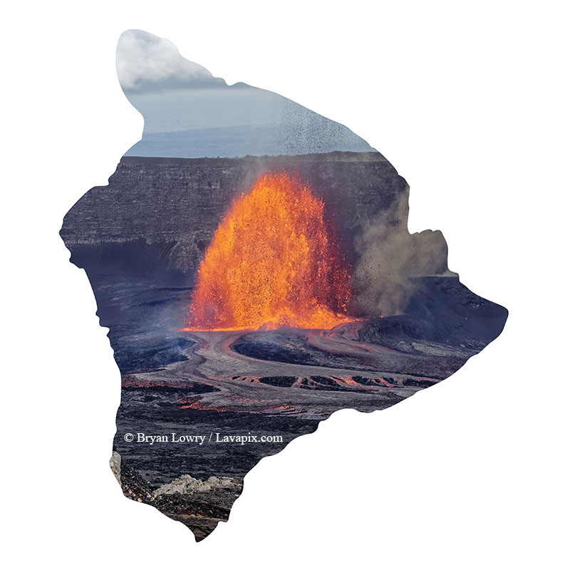 Episode 15_BJL7844 Bird_Big Island.jpg :: The white-tailed tropicbird, also known as Koa'e kea in Hawaiian, is a seabird that breeds on tropical islands and lives in the crater walls of Kilauea Volcano's Halemaumau Vent.
Adults have a 3-foot wingspan.
Episode 15 eruption, Lava fountain, Kilauea volcano, Hawaii Volcanoes National Park, The Big Island of Hawaii. 3-26-25

?Printed in the shape of The Big Island of Hawaii
