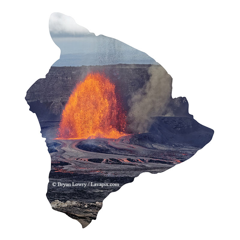 Episode 15_BJL7844-2 Bird_Big Island.jpg :: The white-tailed tropicbird, also known as Koa'e kea in Hawaiian, is a seabird that breeds on tropical islands and lives in the crater walls of Kilauea Volcano's Halemaumau Vent.
Adults have a 3-foot wingspan.
Episode 15 eruption, Lava fountain, Kilauea volcano, Hawaii Volcanoes National Park, The Big Island of Hawaii. 3-26-25

?Printed in the shape of The Big Island of Hawaii
