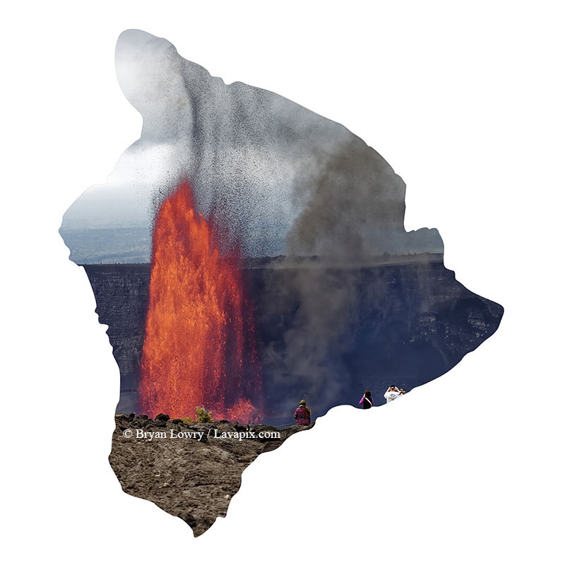 Episode 15_BJL7873 Big Island.jpg :: The white-tailed tropicbird, also known as Koa'e kea in Hawaiian, is a seabird that breeds on tropical islands and lives in the crater walls of Kilauea Volcano's Halemaumau Vent.
Adults have a 3-foot wingspan.
Episode 15 eruption, Lava fountain, Kilauea volcano, Hawaii Volcanoes National Park, The Big Island of Hawaii. 3-26-25

?Printed in the shape of The Big Island of Hawaii
