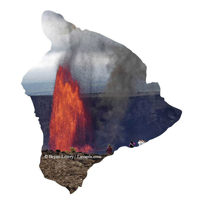 Episode 15_BJL7874 Big Island.jpg :: The white-tailed tropicbird, also known as Koa'e kea in Hawaiian, is a seabird that breeds on tropical islands and lives in the crater walls of Kilauea Volcano's Halemaumau Vent.
Adults have a 3-foot wingspan.
Episode 15 eruption, Lava fountain, Kilauea volcano, Hawaii Volcanoes National Park, The Big Island of Hawaii. 3-26-25

?Printed in the shape of The Big Island of Hawaii
