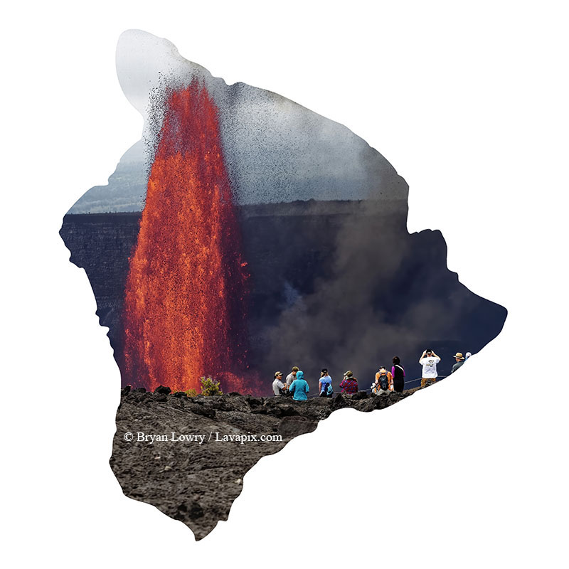 Episode 15_BJL7885 Big Island.jpg :: The white-tailed tropicbird, also known as Koa'e kea in Hawaiian, is a seabird that breeds on tropical islands and lives in the crater walls of Kilauea Volcano's Halemaumau Vent.
Adults have a 3-foot wingspan.
Episode 15 eruption, Lava fountain, Kilauea volcano, Hawaii Volcanoes National Park, The Big Island of Hawaii. 3-26-25

?Printed in the shape of The Big Island of Hawaii
