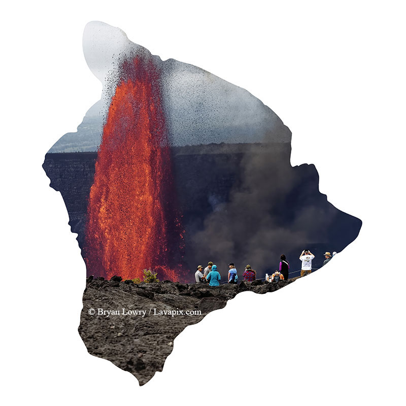 Episode 15_BJL7886 Big Island.jpg :: The white-tailed tropicbird, also known as Koa'e kea in Hawaiian, is a seabird that breeds on tropical islands and lives in the crater walls of Kilauea Volcano's Halemaumau Vent.
Adults have a 3-foot wingspan.
Episode 15 eruption, Lava fountain, Kilauea volcano, Hawaii Volcanoes National Park, The Big Island of Hawaii. 3-26-25

?Printed in the shape of The Big Island of Hawaii
