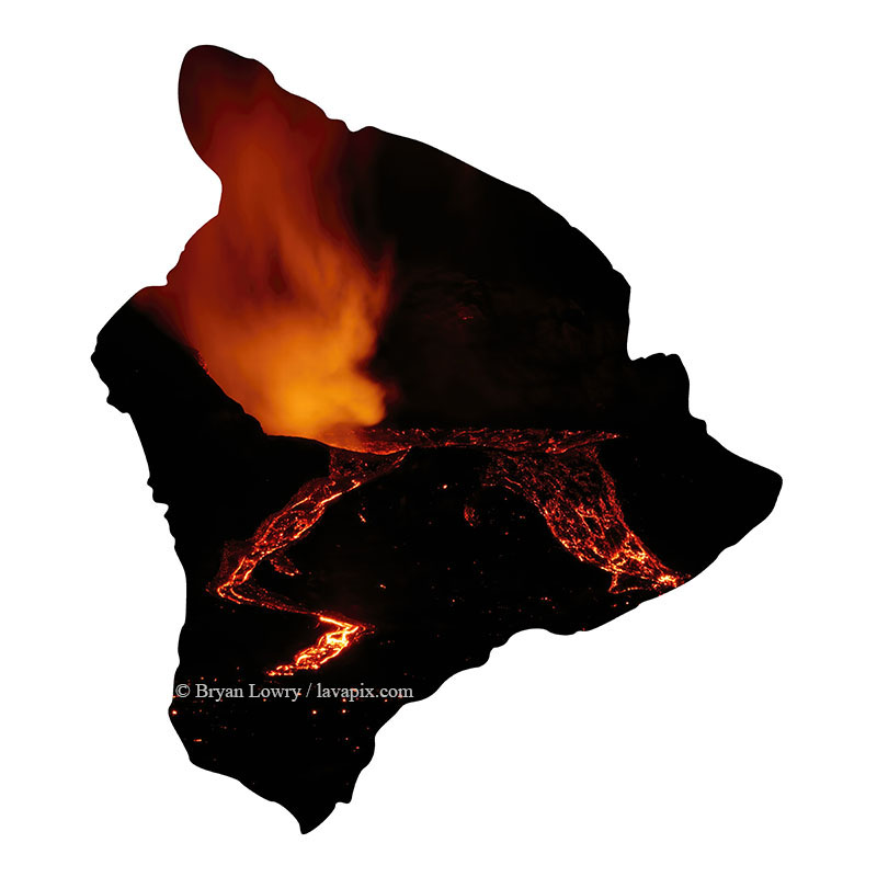 Episode 15_BL9047_Big Island.jpg :: The white-tailed tropicbird, also known as Koa'e kea in Hawaiian, is a seabird that breeds on tropical islands and lives in the crater walls of Kilauea Volcano's Halemaumau Vent.
Adults have a 3-foot wingspan.
Episode 15 eruption, Lava fountain, Kilauea volcano, Hawaii Volcanoes National Park, The Big Island of Hawaii. 3-26-25

?Printed in the shape of The Big Island of Hawaii