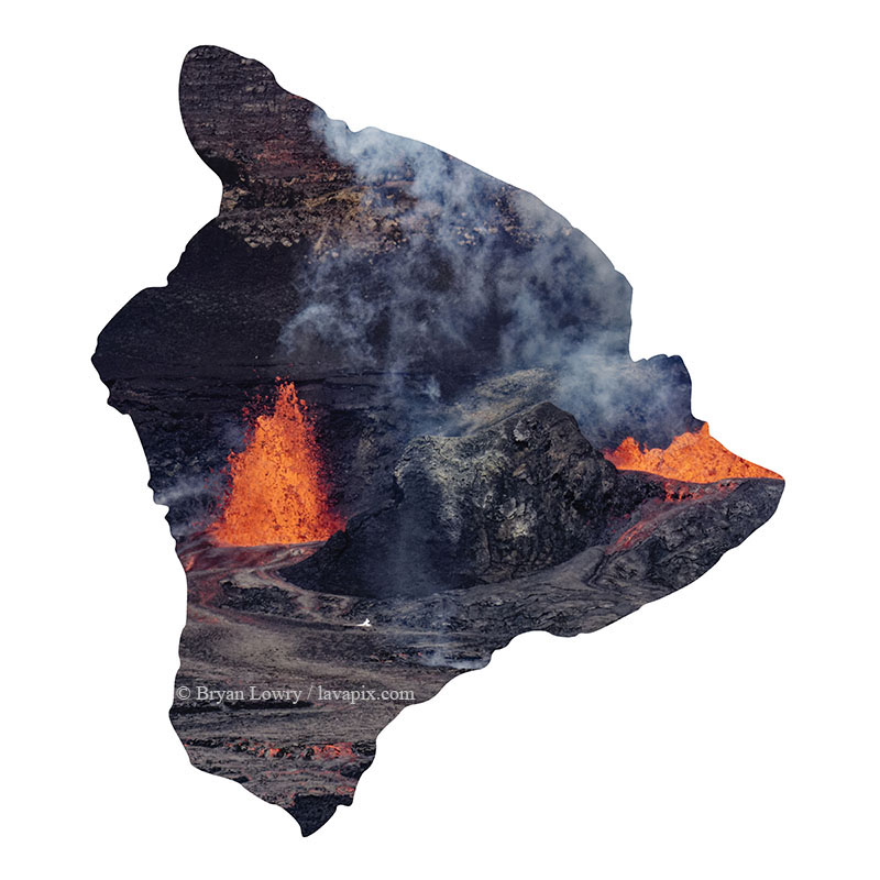 Episode 15_BL9157 Bird_Big Island.jpg :: The white-tailed tropicbird, also known as Koa'e kea in Hawaiian, is a seabird that breeds on tropical islands and lives in the crater walls of Kilauea Volcano's Halemaumau Vent.
Adults have a 3-foot wingspan.
Episode 15 eruption, Lava fountain, Kilauea volcano, Hawaii Volcanoes National Park, The Big Island of Hawaii. 3-26-25

?Printed in the shape of The Big Island of Hawaii