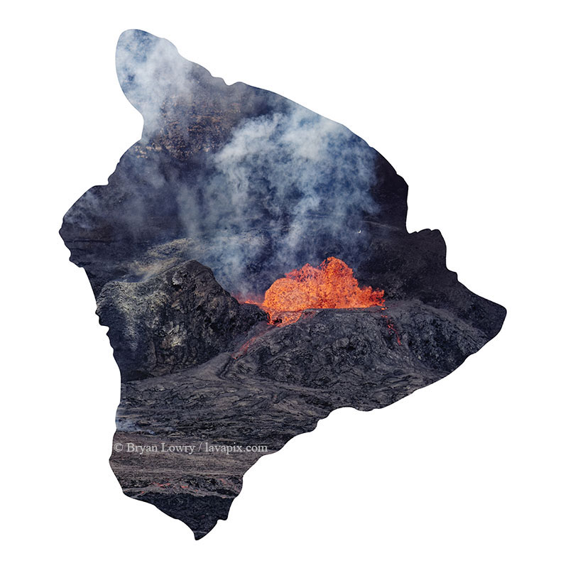 Episode 15_BL9159 Bird_Big Island.jpg :: The white-tailed tropicbird, also known as Koa'e kea in Hawaiian, is a seabird that breeds on tropical islands and lives in the crater walls of Kilauea Volcano's Halemaumau Vent.
Adults have a 3-foot wingspan.
Episode 15 eruption, Lava fountain, Kilauea volcano, Hawaii Volcanoes National Park, The Big Island of Hawaii. 3-26-25

?Printed in the shape of The Big Island of Hawaii