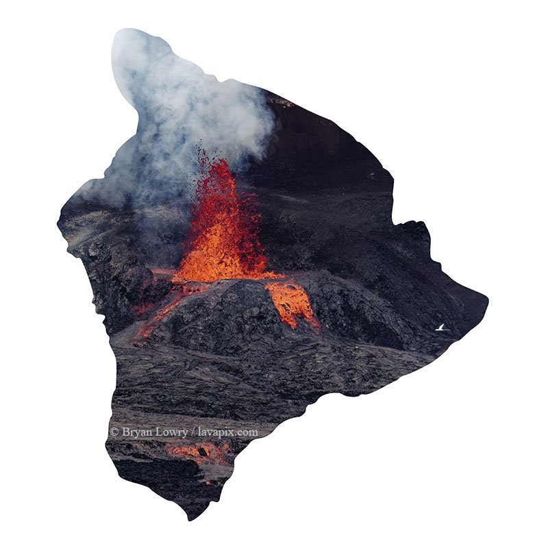 Episode 15_BL9165 Bird_Big Island.jpg :: The white-tailed tropicbird, also known as Koa'e kea in Hawaiian, is a seabird that breeds on tropical islands and lives in the crater walls of Kilauea Volcano's Halemaumau Vent.
Adults have a 3-foot wingspan.
Episode 15 eruption, Lava fountain, Kilauea volcano, Hawaii Volcanoes National Park, The Big Island of Hawaii. 3-26-25

?Printed in the shape of The Big Island of Hawaii